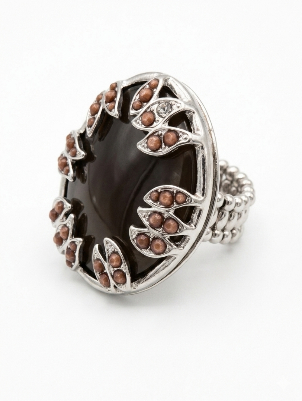 Boho Brown Cabochon Large Statement Ring Stretch